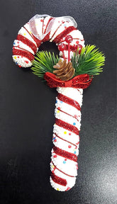 Baston decorativ Crăciun alb-roșu cu con și crenguțe – 16cm 10/set